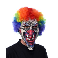 Dastardly, Evil Clown Mask with Attached Rainbow Afro Wig