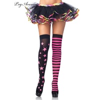 Stars & Stripes Thigh High Stockings Neon Pink or Yellow