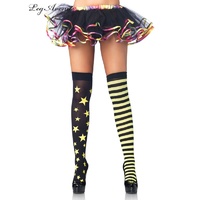 Stars & Stripes Thigh High Stockings Neon Pink or Yellow [Colour: Yellow]