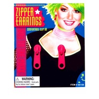 80's Clip On Zipper Earrings Fuchsia Pink