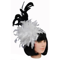 20's Feather Fascinator Headdress - Black/Wht