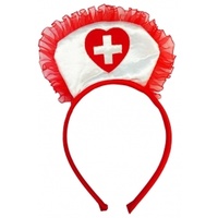 White Nurse Headband w/ Red Heart Cross