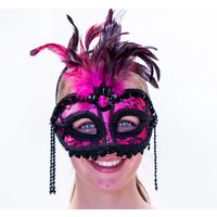 Feather Mask in Pink Black