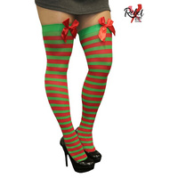 Striped Red Green Thigh Hi Stockings
