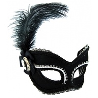 Black & Silver w/Feather Masquerade Mask Glasses Style