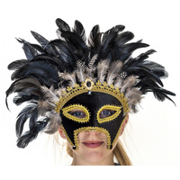 Gold and Black Feather Masquerade Mask