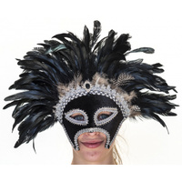 Black and Silver Feather Masquerade Mask