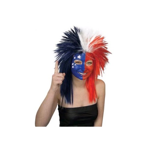 SPORT FANATIC RED/BLUE/WHITE WIG-ADULT