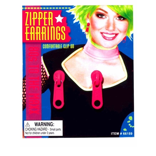 80's Clip On Zipper Earrings Fuchsia Pink