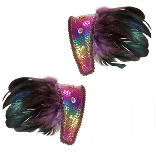 Rainbow Mardi Gras Festival Feather Shoulder Pads/Epaulettes