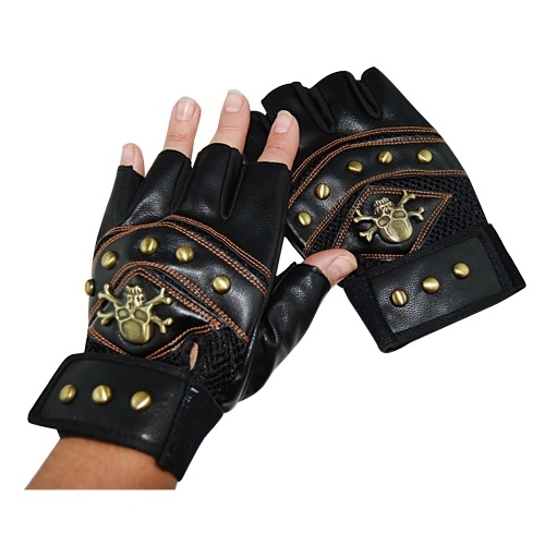 Steampunk Fingerless Black Studded Gloves