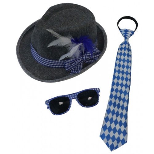 Bavarian Oktoberfest Set - Glasses, Tie & Hat