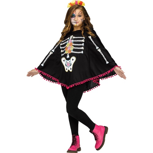 Skeleton Poncho Day of the Dead Child Size Costume