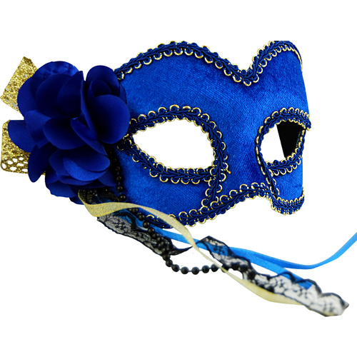 Electric Blue & Gold Masquerade Mask Glasses Style