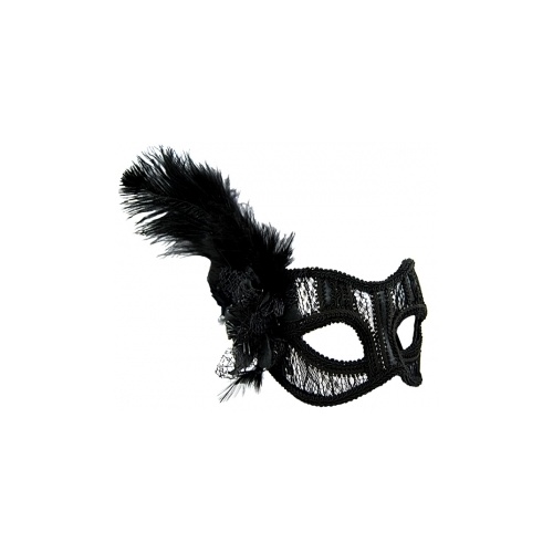Black Lace w/Feather Masquerade Mask Glasses Style