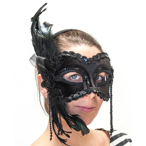 Luxurious Black Feather Deluxe Mask