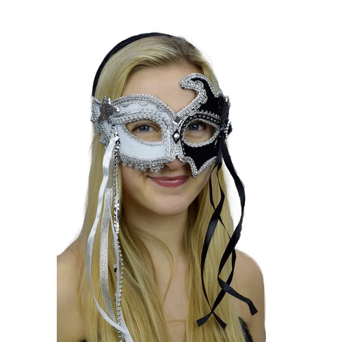 Black White & Silver Elegant Jester theme Mask