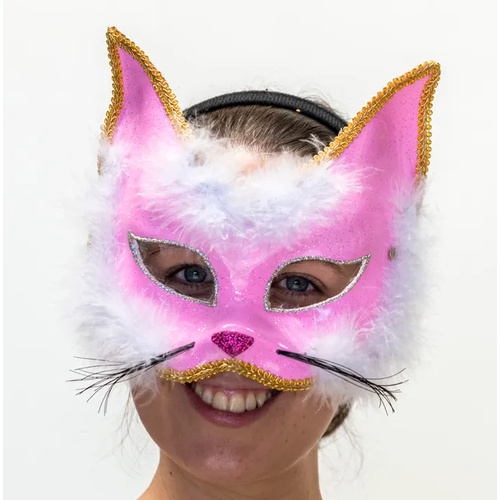 Clever Cat Mask in Pink with Whiskers