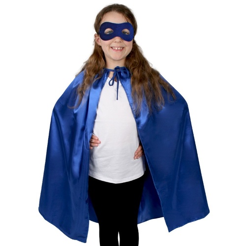 Super Hero Satin Cape with Eye Mask Child BLUE