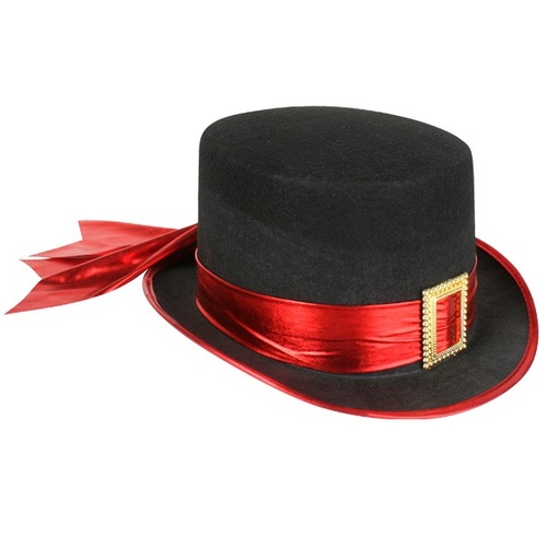 Top Hat Black Red Band & Gold Buckle
