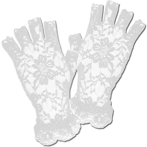Short Fingerless Lace Gloves - White
