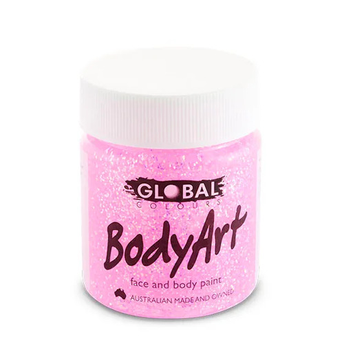GLOBAL BODYART Face and Body Paint 45ml Tub PINK GLITTER