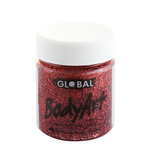 GLOBAL BODYART Face and Body Paint 45ml Tub RED GLITTER