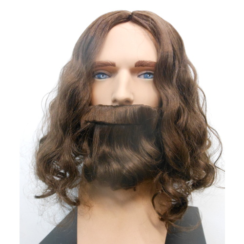 Jesus Character Brown Wavy Wig + Beard